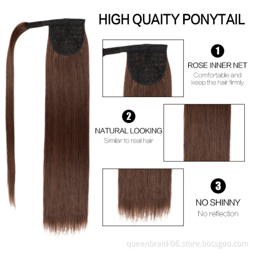Clip in Ponytail Extension Wrap Around Long Straight Pony Tail Hair Synthetic Hairpiece
